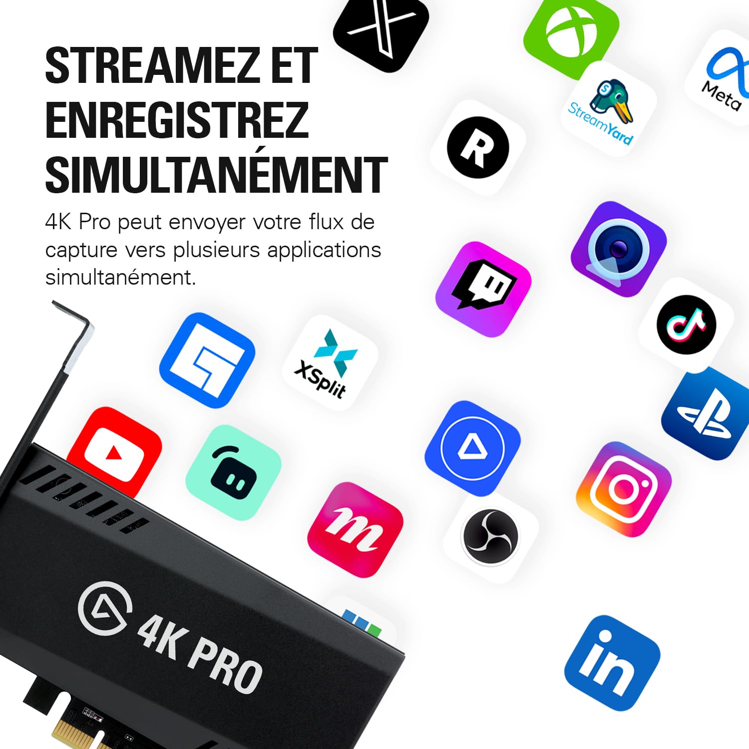 Elgato 4K Pro, carte d’acquisition interne, Passerelle 8K60/4K60 HDR10, latence ultra-basse sur PS5/Pro, Xbox Series X/S, OBS et plus encore, pour le streaming, PC Windows et double PC