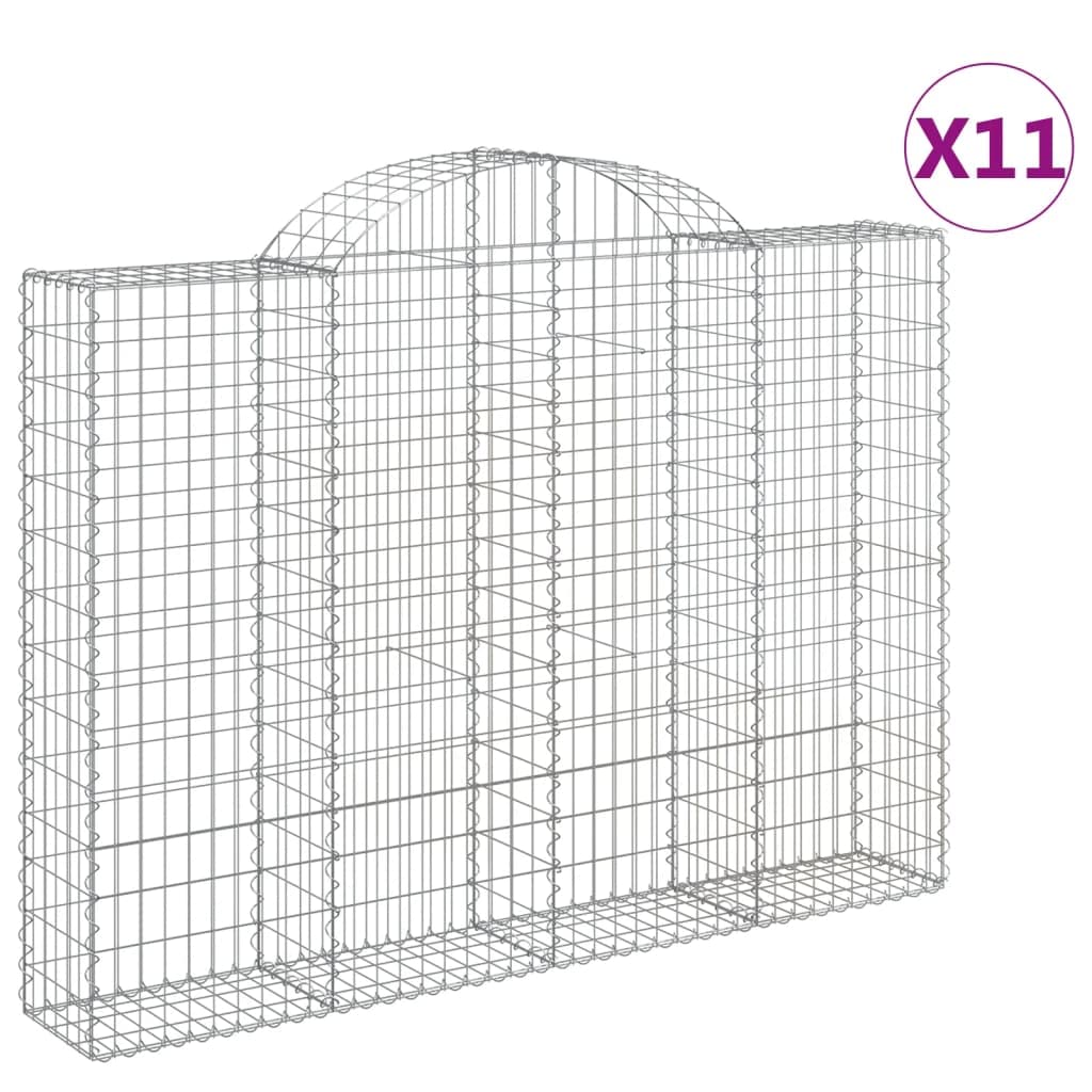 Gaviones con arco alto, juego de 11 unidades, 200 x 30 x 140/160 cm, pared de gaviones de hierro galvanizado, cesta estable para protección visual decorativa y protección acústica para el