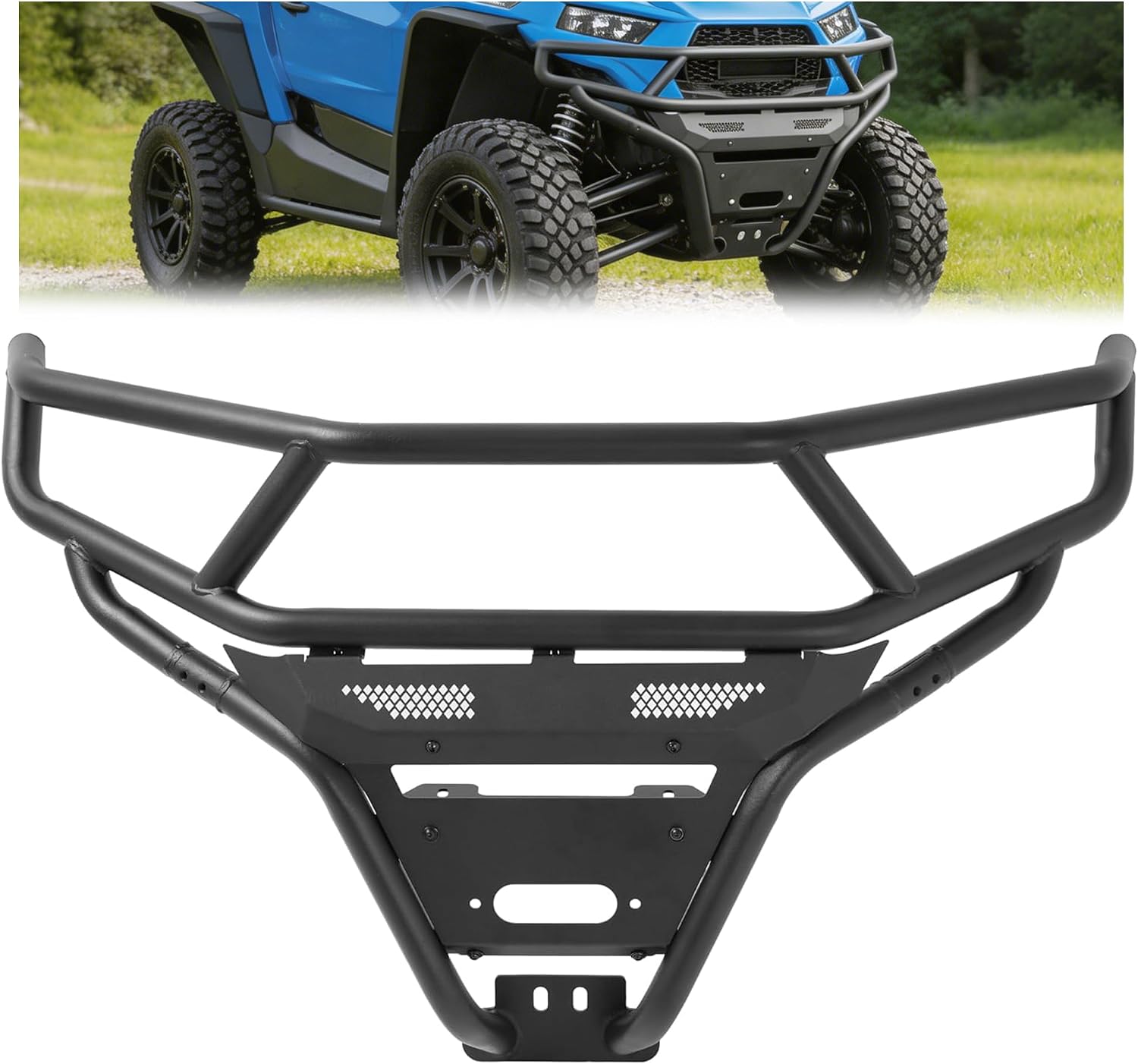 HECASA Tubular Front Bumper Brush Guard Compatible with 2014-2023 4WD Polaris RZR XP 1000 4WD XP 4 UTV Steel Black Powder Coated Heavy Duty