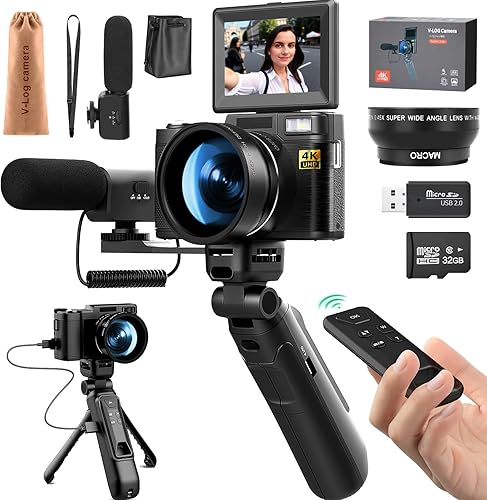 Cámaras digitales 4k para fotografía Cámara de viaje con gran angular y lente macro