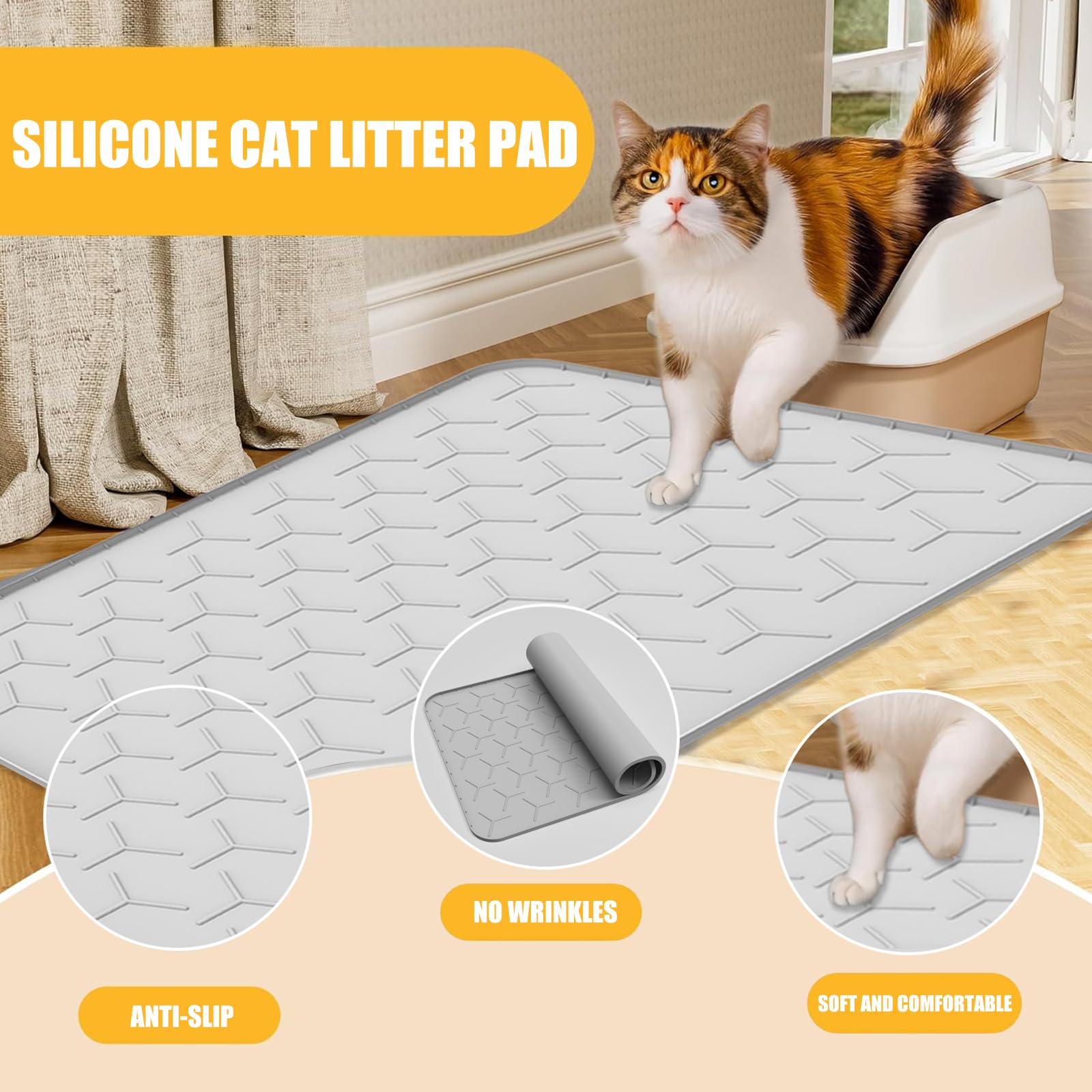 Générique Tapis de litière antidérapant pour Chats, Protection Contre Les déversements d ' Aliments pour Animaux de Compagnie, Facile à Nettoyer, Tapis de Multifonctionnel pour Maisons, Alimentation