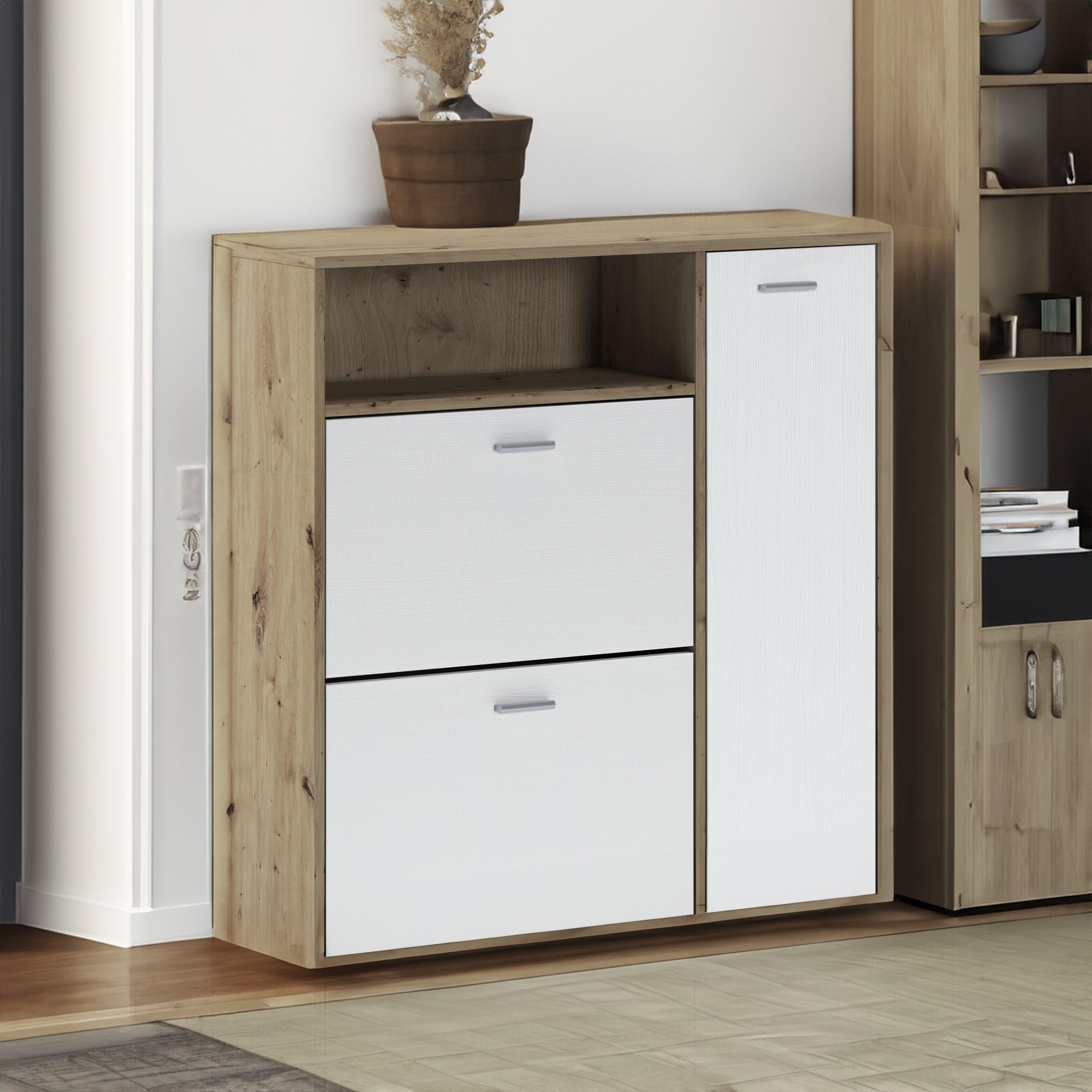 Dmora - Mobile da Ingresso Adriatico, Entratina Appendiabiti, Composizione per atrio, Consolle portaoggetti Multifunzione, 92x27h94 cm, Rovere e Bianco