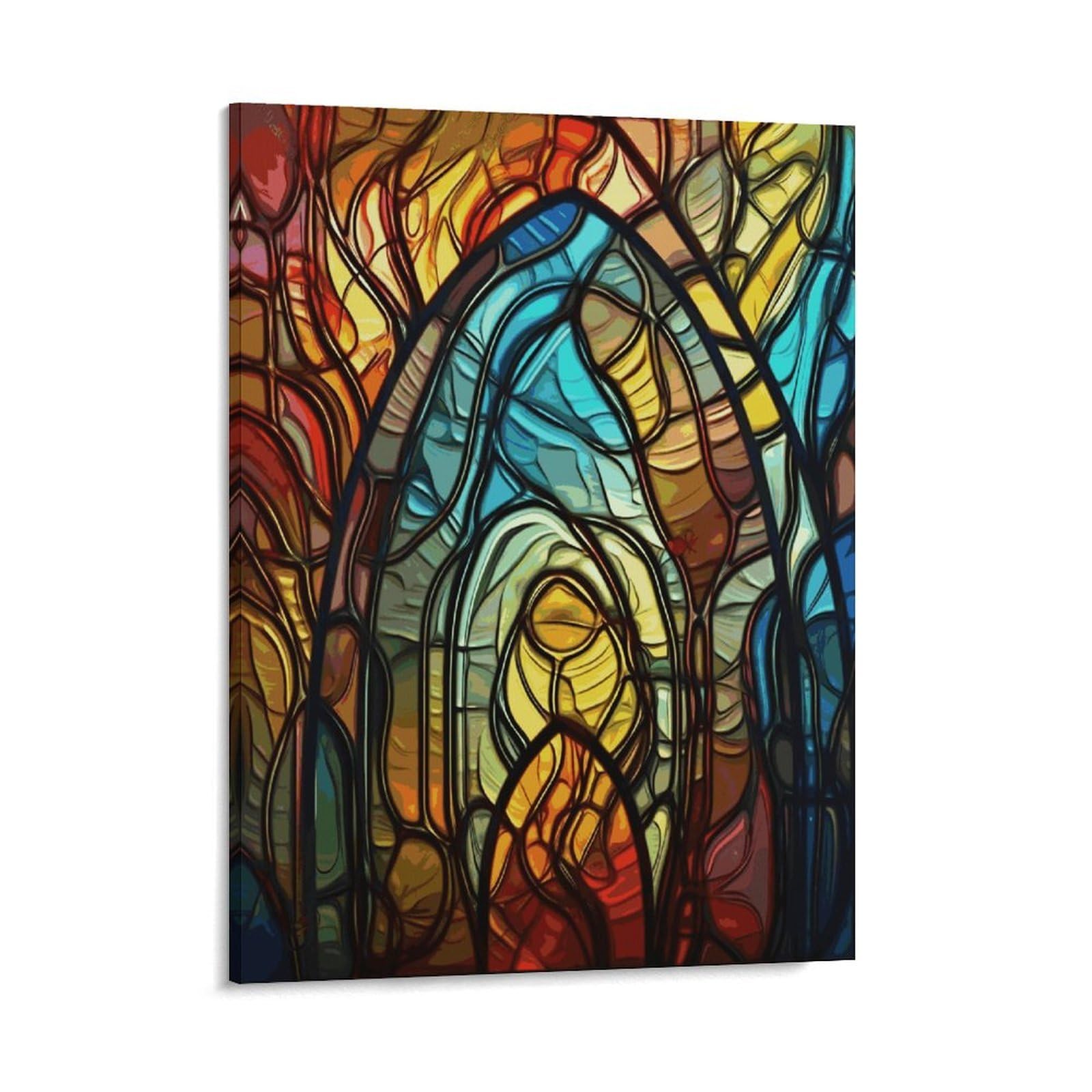 Adfgyerh Style Stained Glass Art Wall Art Framed,Canvas Prints Ready To Hang Home Decor,Canvas Wall Art For Living Room Hallway Office Wall Decor 16X20inch(41X51cm)