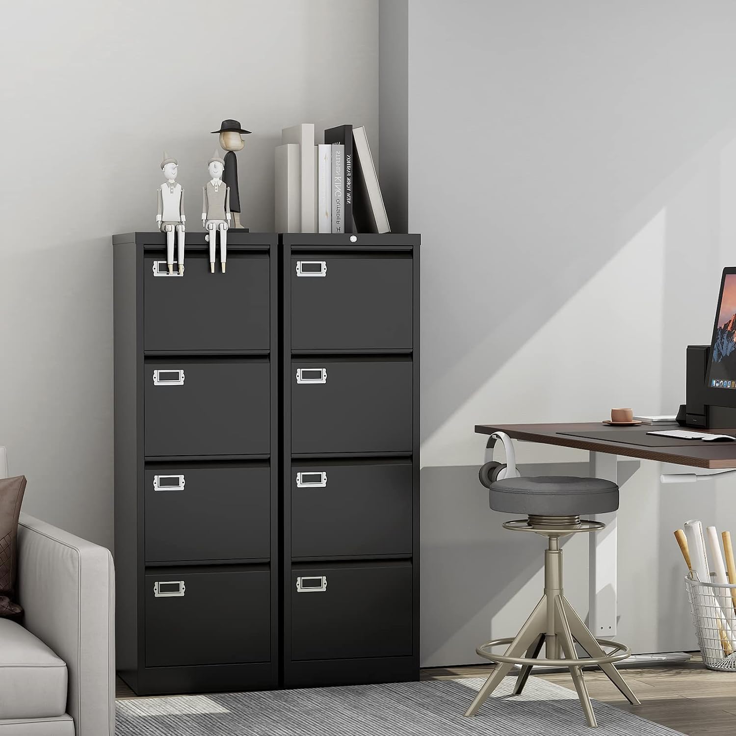 Sightlife Hängeregisterschrank, Aktenschrank Abschließbar mit 4 Schubladen Büroschrank Schubladenschrank Nicht für DIN A4 Metallschrank Ordnerschrank Stahlschrank Hängeregistraturschrank