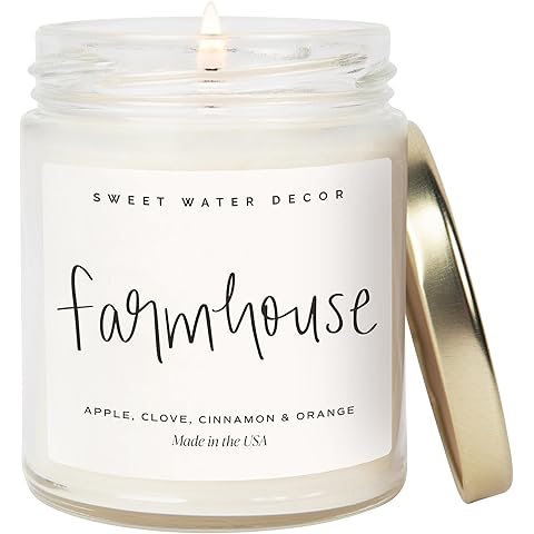 Sweet Water Decor Farmhouse Candle | Autumn, Cinnamon, and Nutmeg, Fall Scented Soy Candles for Home | 9oz Clear Jar, 40 Hour Burn Time, Made in The USA