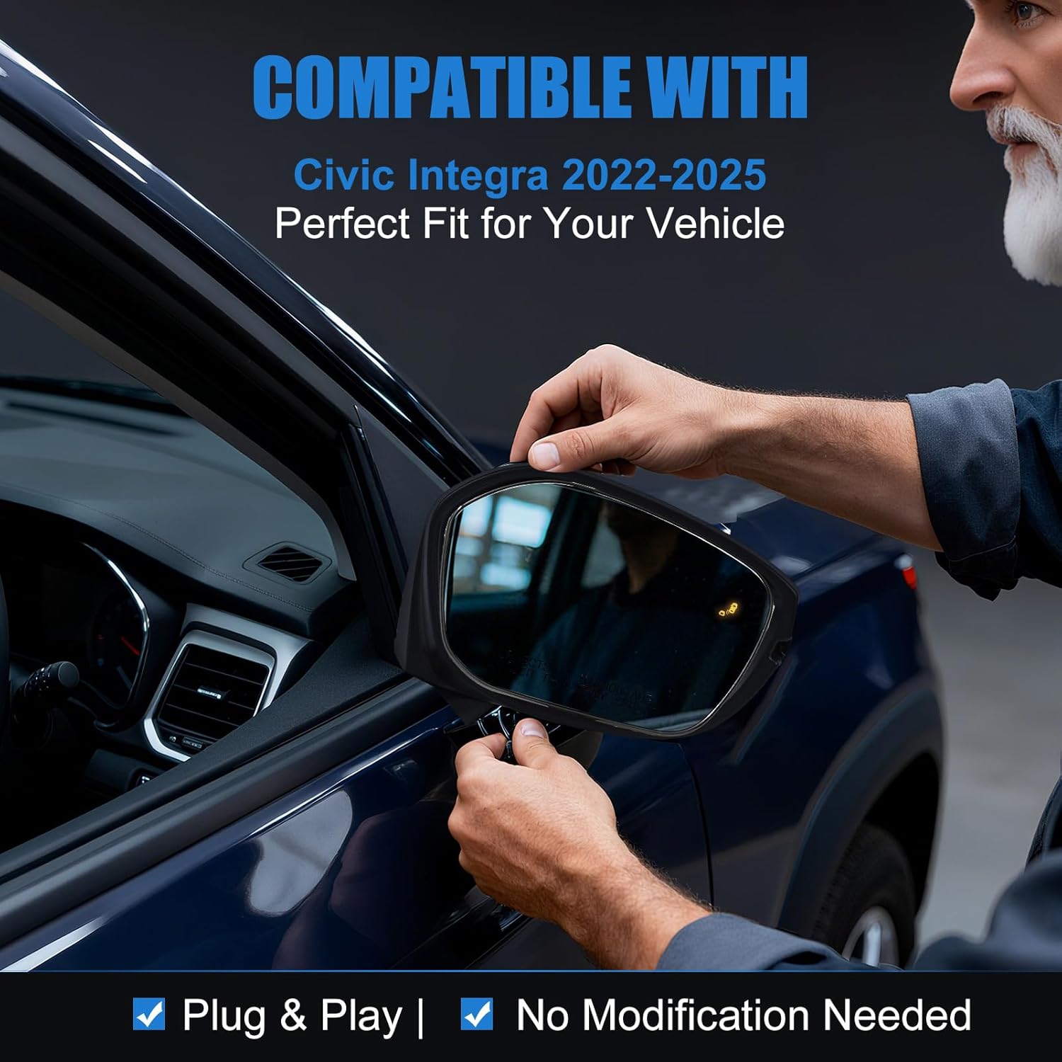 Passenger Side Mirror Glass Compatible with 2022-2025 Honda Civic, Heated w/Blind Spot Detection, with Backing Plate, Replacement for 76203-T20-A21 Power Door Mirror