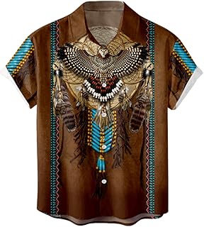 SIAOMA Men's Native American Indian Shirt Short Sleeve Button Down T-Shirt Tops
