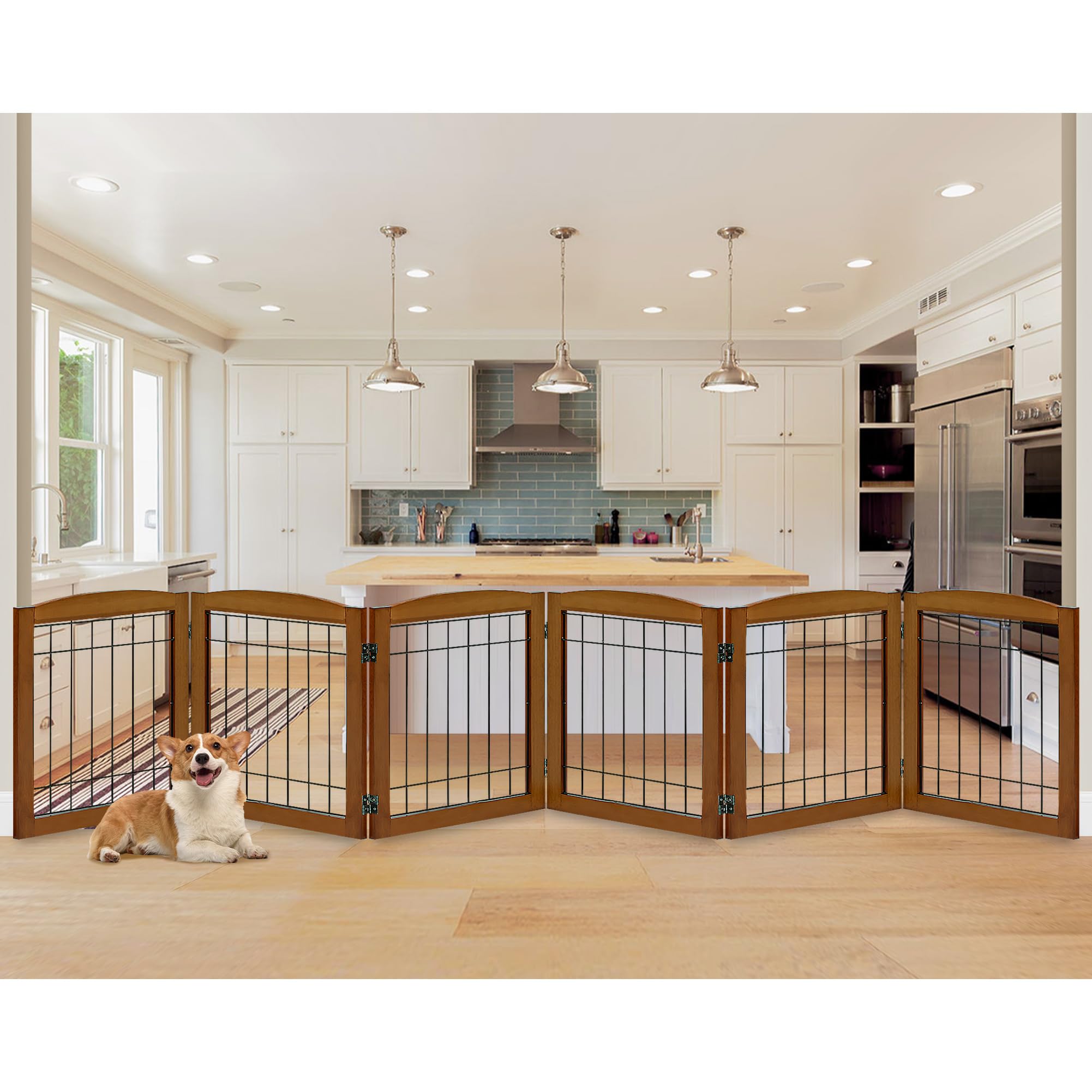 LZRS 6-Panel Extra Wide Wooden Freestanding Dog Gate
