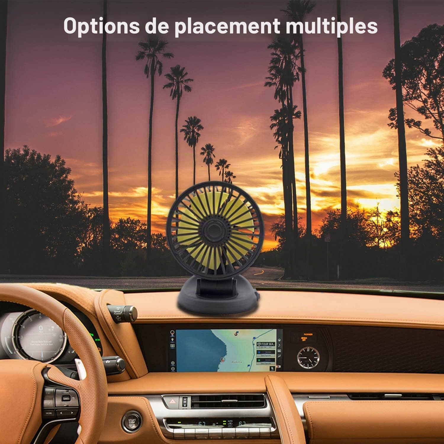 Ventilateur de Voiture, Ventilateur de Voiture 12V 360° Rotatif avec Allume-Cigare, Ventilateur de Refroidissement pour Tableau de Bord, Mini Ventilateur de Table, Ventilateur avec Ventouse