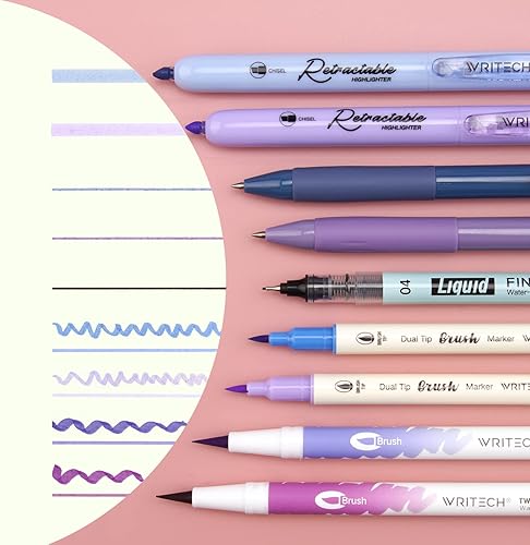 Miniatura 2 de WRITECH Kit de diario, bolígrafos de tinta de gel, resaltadores retráctiles, bolígrafos de punta doble, bolígrafos de punta fina, suministros de