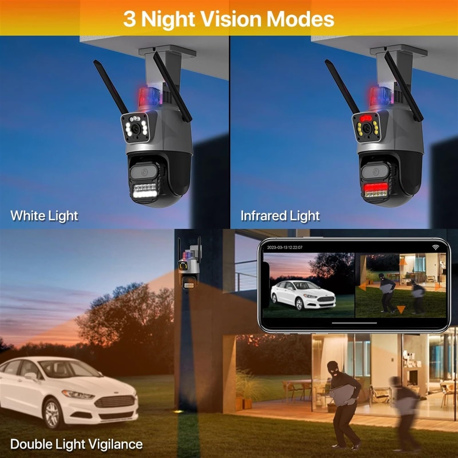 Kamera IP 9MP 4K HD trzy obiektywy podwójny ekran kamera PTZ automatyczne śledzenie kamera telewizji przemysłowej CCTV 4MP P2P nadzór wideo Łatwa instalacja(9MP NO Card)