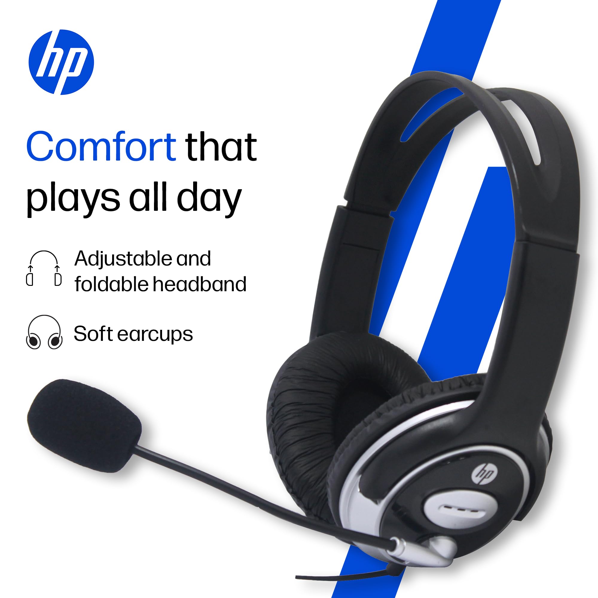 HP Wired On Ear Headphones with Mic with 3.5 Mm Drivers, in-Built Noise Cancelling, Foldable and Adjustable for Laptop/Pc/Office/Home/ 1 Year Warranty (B4B09PA) — Amazon image 4