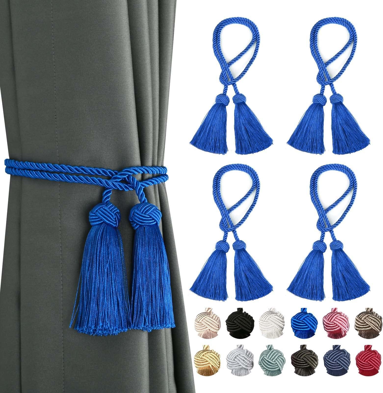 BEL AVENIR 4 Pack Curtain Handmade Tiebacks Decorative Curtain Holdbacks with Tassel (Royal Blue, 4 Pack)