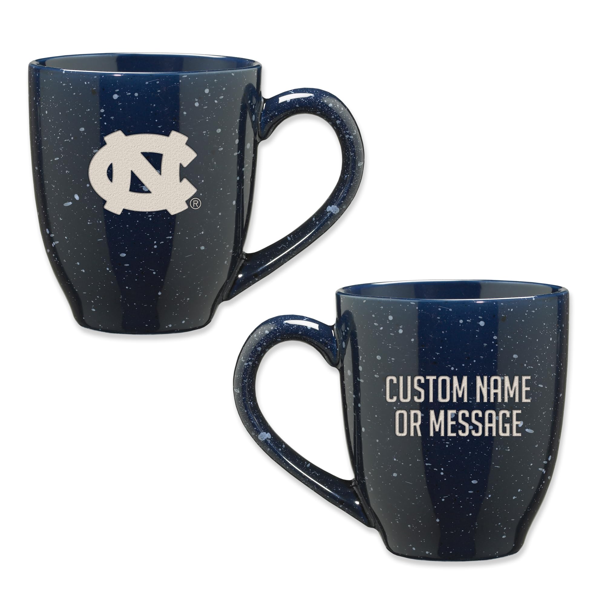 Rico Industries NCAA North Carolina Tar Heels Navy Blue Personalized 16 oz Team Color Laser Engraved Speckled Ceramic Coffee Mug