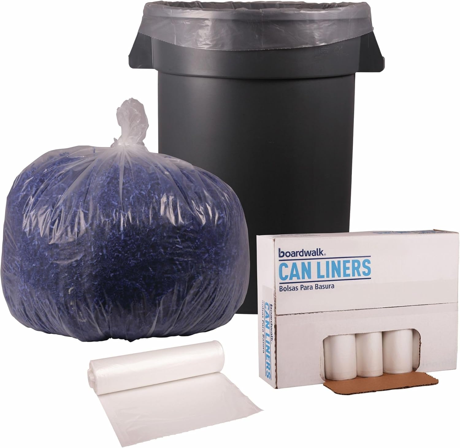 Boardwalk Recycled Low-Density Polyethylene Can Liners, 33 Gallon Garbage Bags, 1.4 mil, 33" x 39", Clear, 10 Bags/Roll, 10 Rolls/Carton