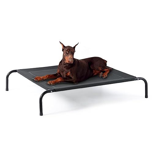 Bedsure Outdoor Elevated XL Dog Bed, Portable Indoor & Outdoor Cooling Raised Cot Pet Hammock Bed with Skid-Resistant Feet, Frame with Breathable Mesh, Black, 54 inches
