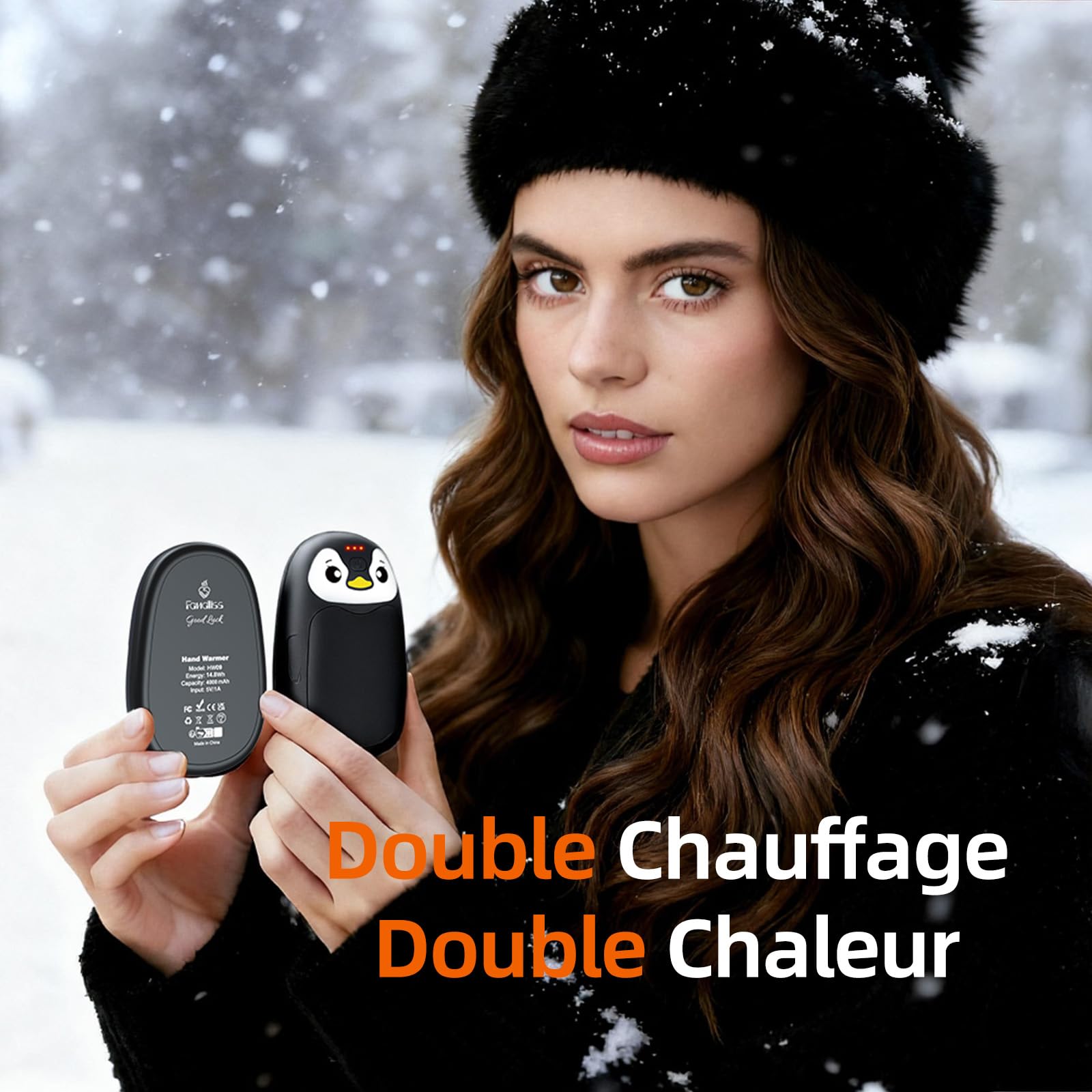 Chauffe Main Electrique 2 en 1, Noir Chaufferette Main Reutilisable 8000mAh Rechargeable par USB, 3 Niveaux de Chauffe, Cadeaux Hiver Unisexes, pour Camping et Sports en Extérieur