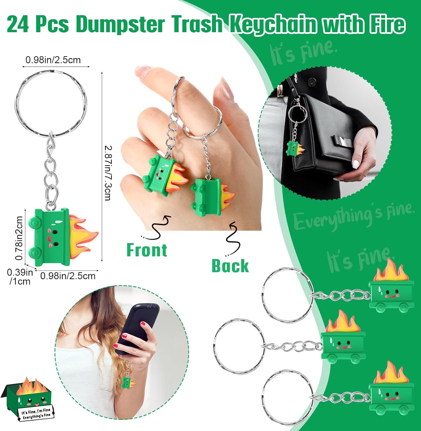 Sureio 24 Pcs Employee Appreciation Gifts Funny Dumpster Keychain with Blaze Office Gag Small Gift for Coworker Nurse(Green,Classic) - Image 2