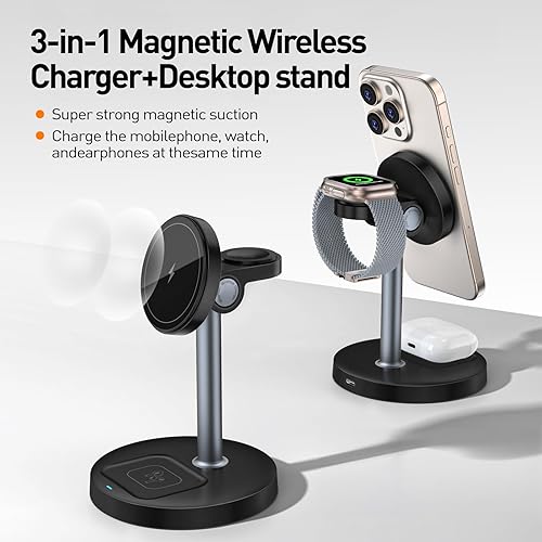 Miniatura 2 de Estación de carga 3 en 1 Apple, cargador Qi2 MagSafe, cargador inalámbrico de carga rápida, soporte de cargador magnético seguro para Apple Watch