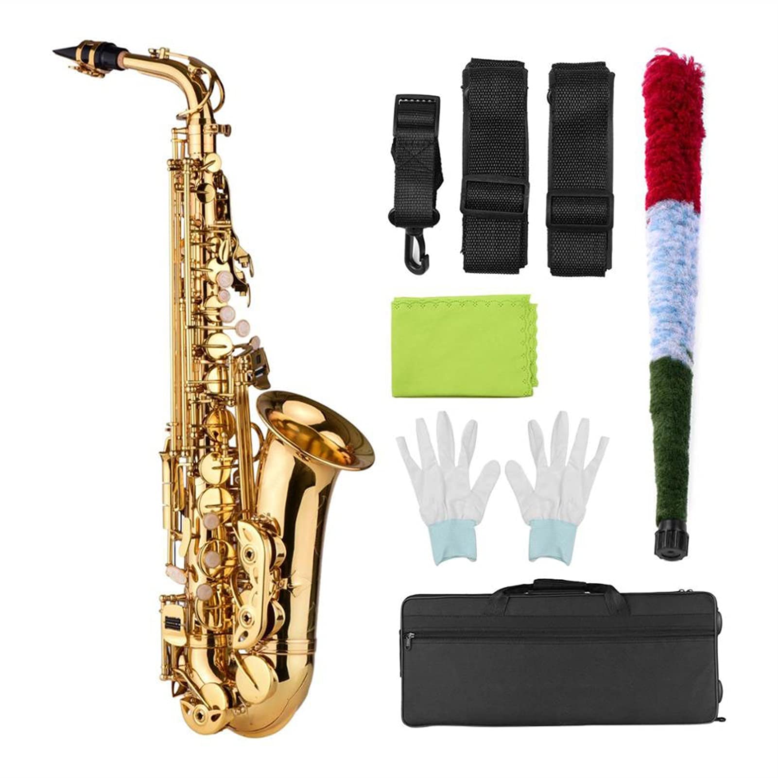 AS100 AS200 EB Sassofono Contralto Ottone Laccato Sax Contralto Strumento A Fiato con Custodia Guanti Cinghie Spazzola per Pulizia Set di Sassofono (Color : AS100)