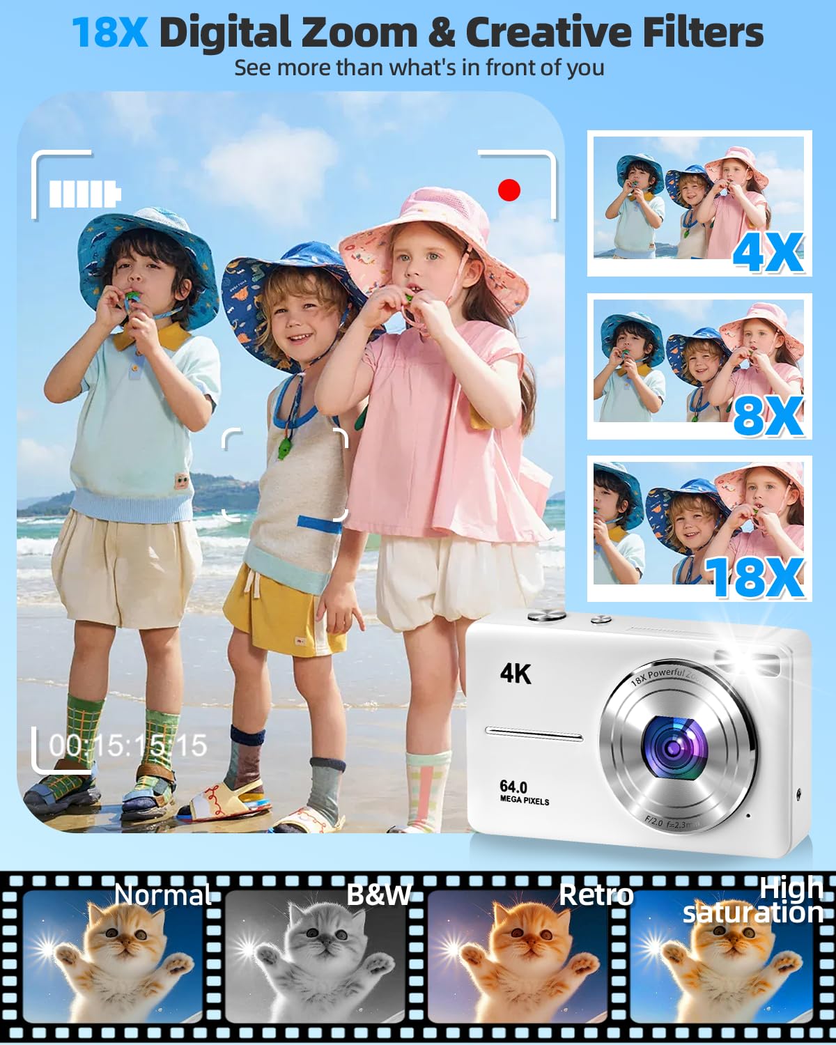 Amazon | デジカメ【4K動画撮影、6400万画素】デジタルカメラ 32GB 