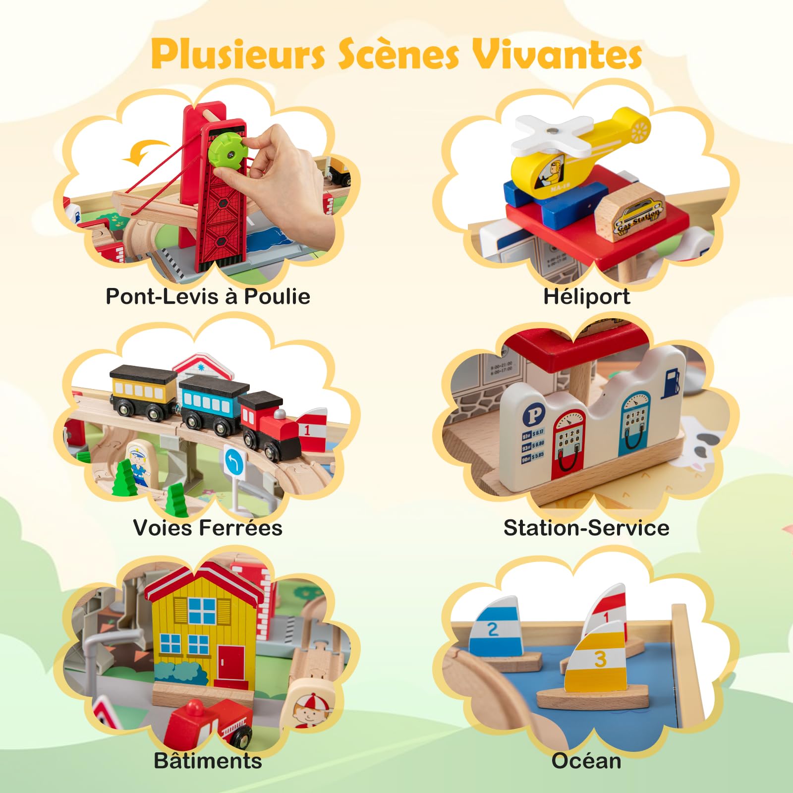 COSTWAY Circuit Voiture Enfant - 80 Accessoires avec Table, Plateau Réversible 2 en 1, Train en