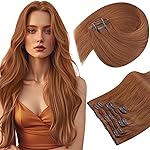 Sunny Hair Clip in Hair Extensions Real Human Hair Double Weft Remy Hair Clip in Extensions Human Hair for Women Full Head Ginger Copper 16inch