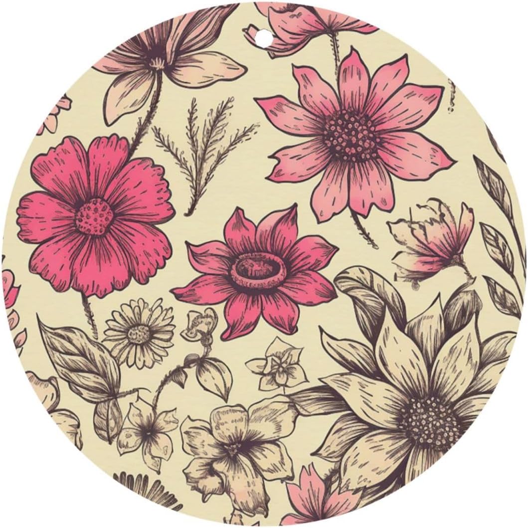 Car Air Freshener 24 PCS Simple Strokes of Flowers Hanging Car Air Fresheners Auto Interior Decor Card Freshener Strong Scented Card Lavender Cars Scents for Office Bedroom Close Drawer Round Shape