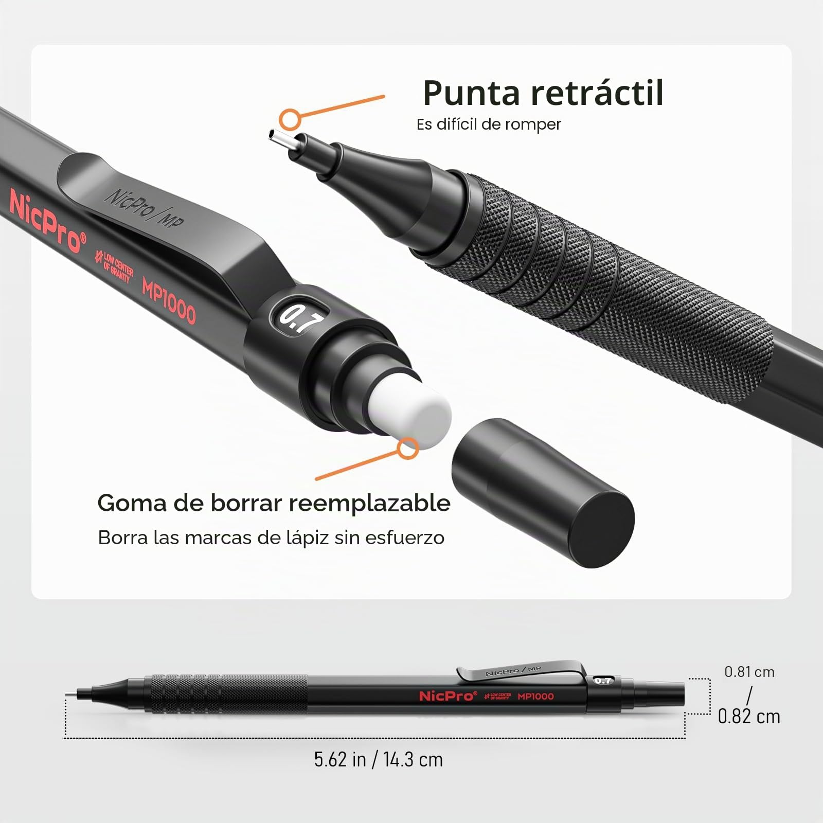 Nicpro 35 Piezas Portaminas Metal en Estuche, Profesionales Lápiz Dibujo Artístico 0.5, 0.7, 0.9 y 2mm Lápices Mecánicos con 20 tubos Recargas (HB 2H 2B 4H 4B 6B 6B Colors) para Dibujar Bosquejo-Negro