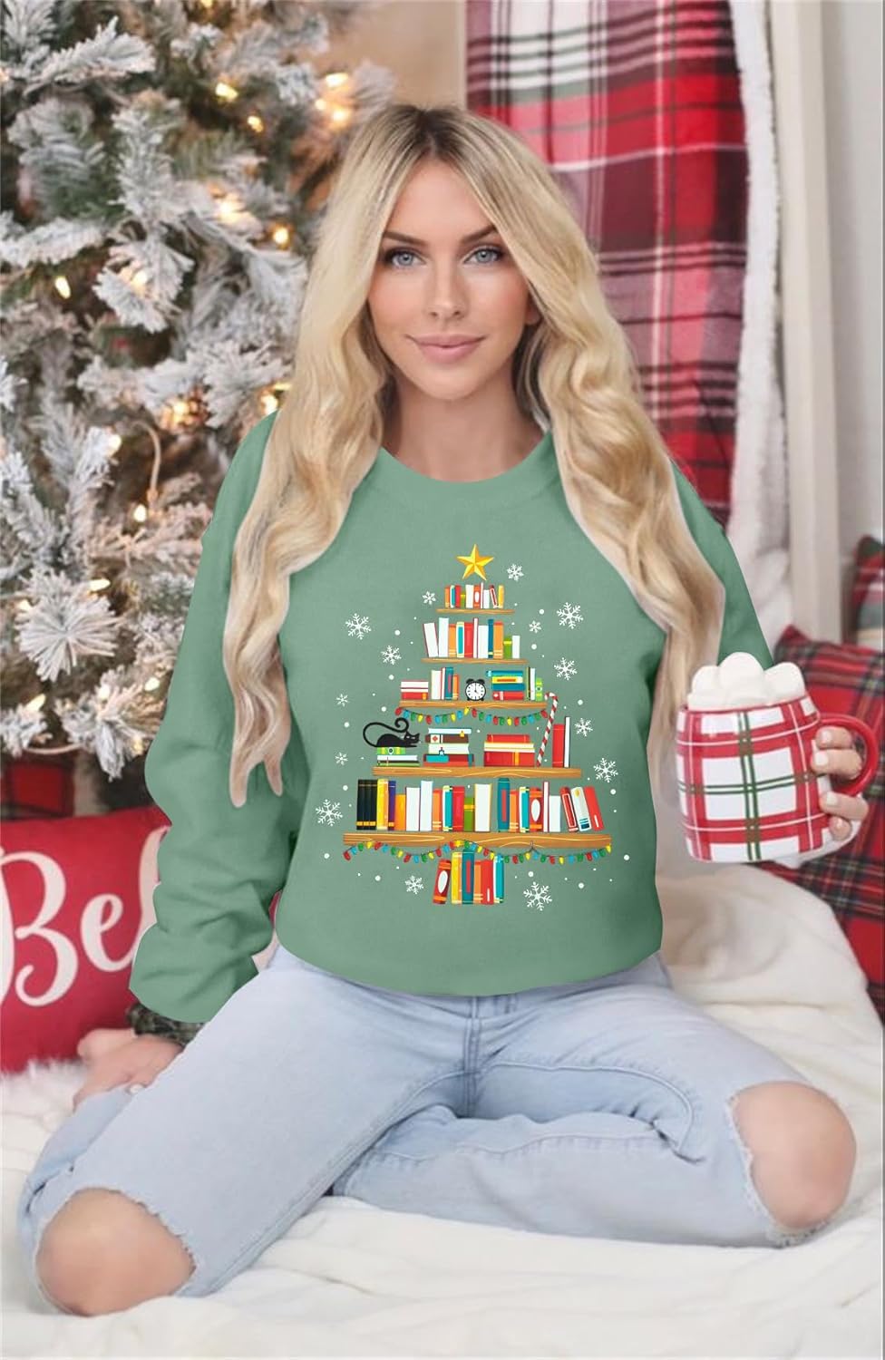 SFHFY Christmas Tree Sweatshirt Women: Snowman Long Sleeve Shirt Merry Christmas Sweater Xmas Holiday Pullover Top - Image 4