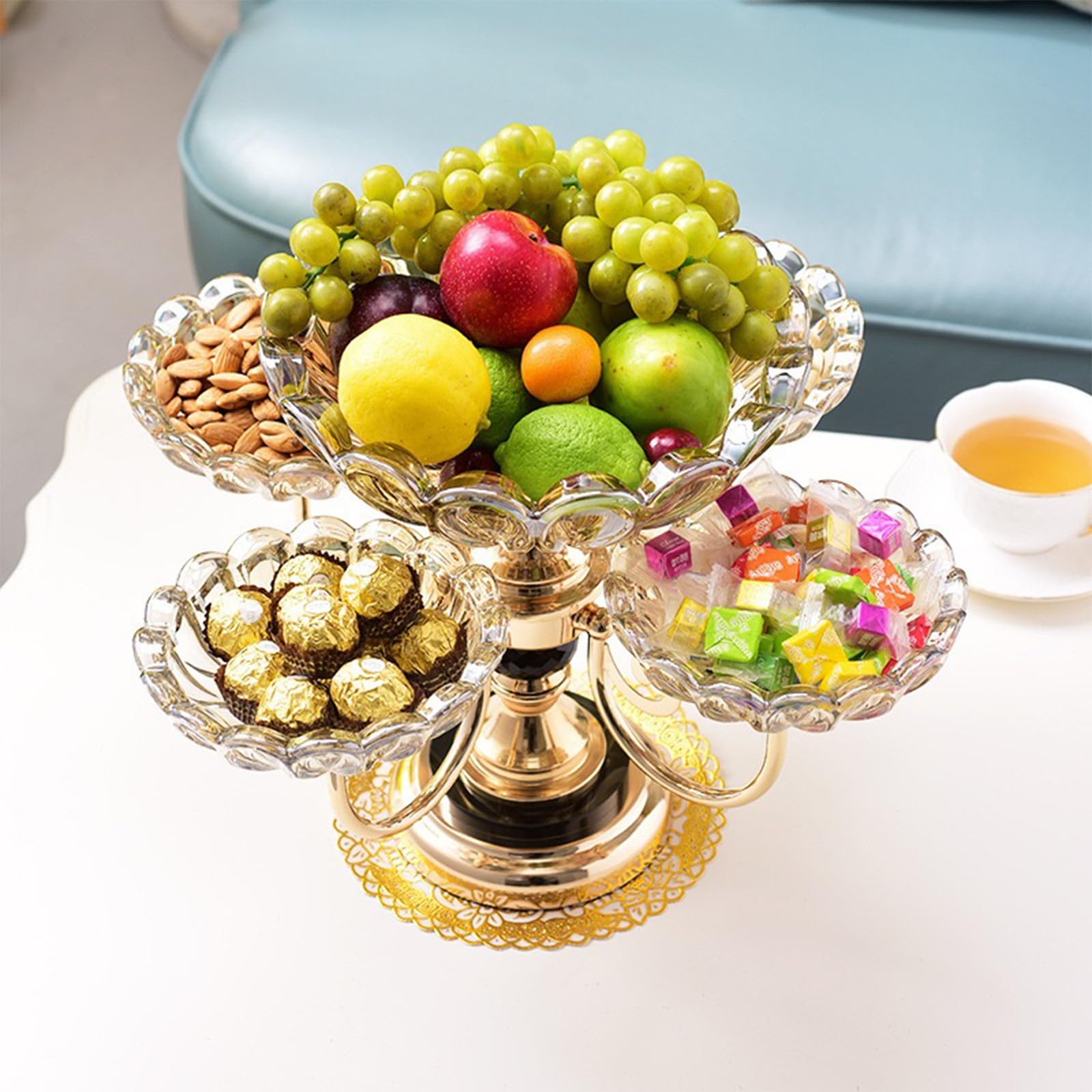 Corbeille à Fruits Multicouche En Verre Cristal - Plateau Rotatif à 5 étages, Style Européen, Pour Décoration De Table