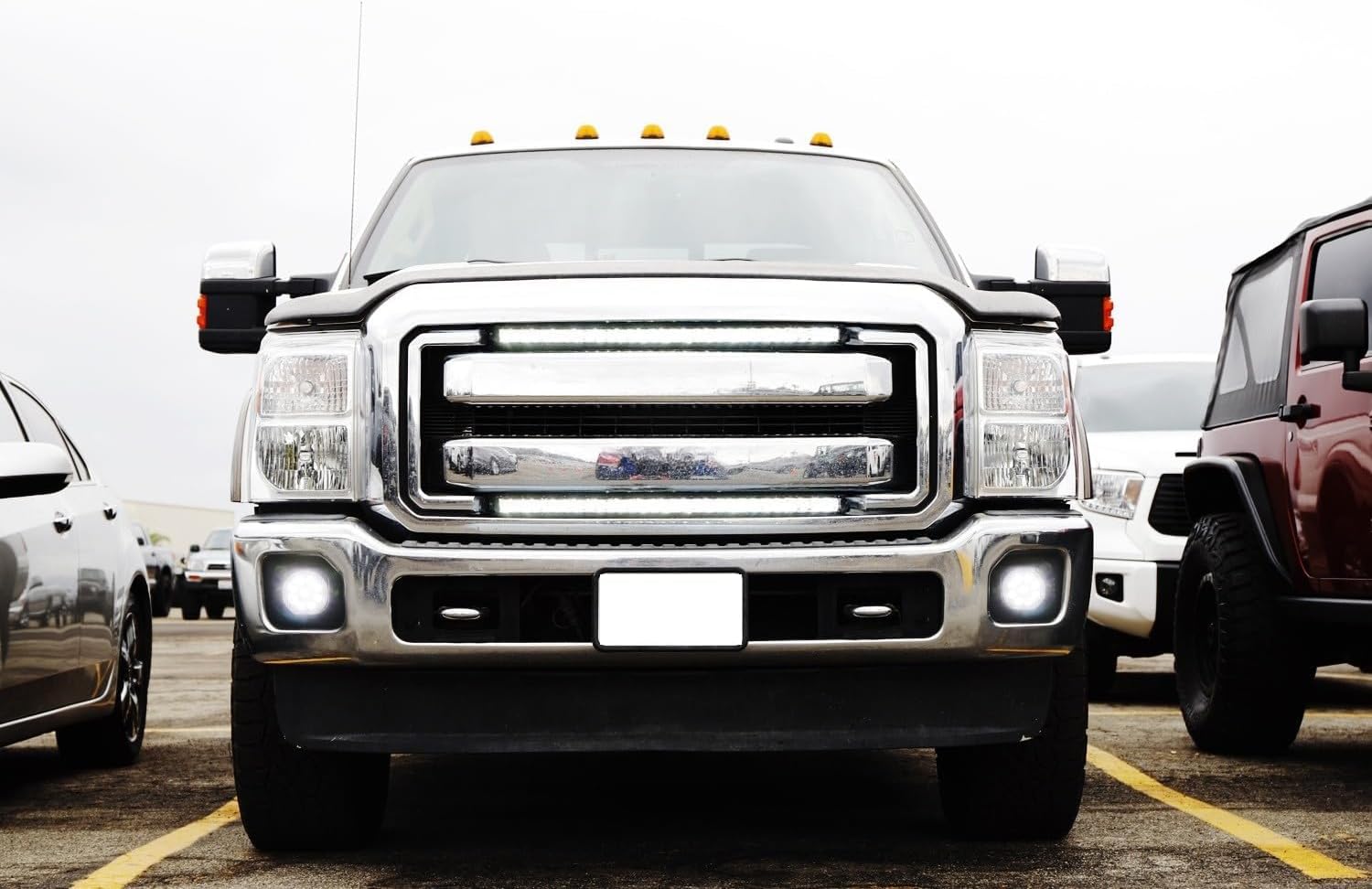 iJDMTOY High Power LED Fog/Driving Light Kit Compatible with 2011-16 Ford F250 F350 F450, Incl (2) 27W Round LED Lamps, Fog Location Mount Brackets, Bezels & On/Off Switch Relay Wire