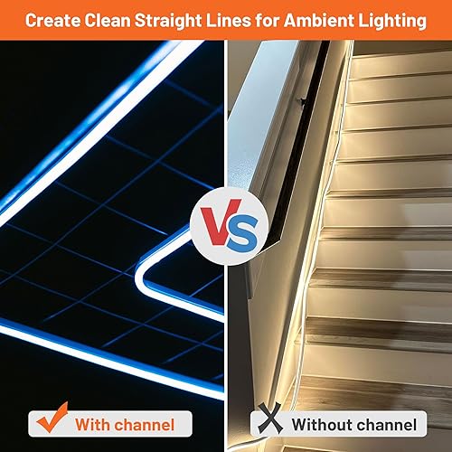 Miniatura 8 de DELight Tira de luces RGB de neón de 100 pies con sistema de canal en U de plástico de 2 pulgadas, 10 unidades, aplicación y control remoto, CA de