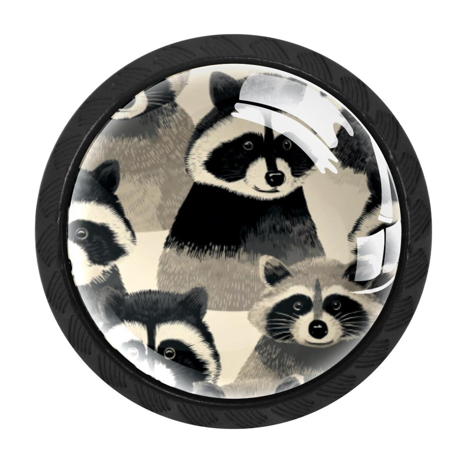 CHENZZZZ 4 Pack Black Raccoons Pattern (1) Cabinet Pulls with Screws, Kitchen Cabinet Knobs Hardware