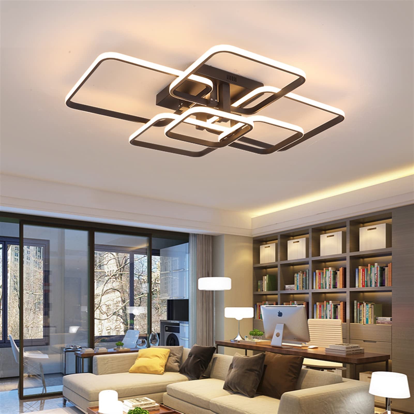 Plafonnier LED moderne grand format éclairage anti zone ombre salon - 7