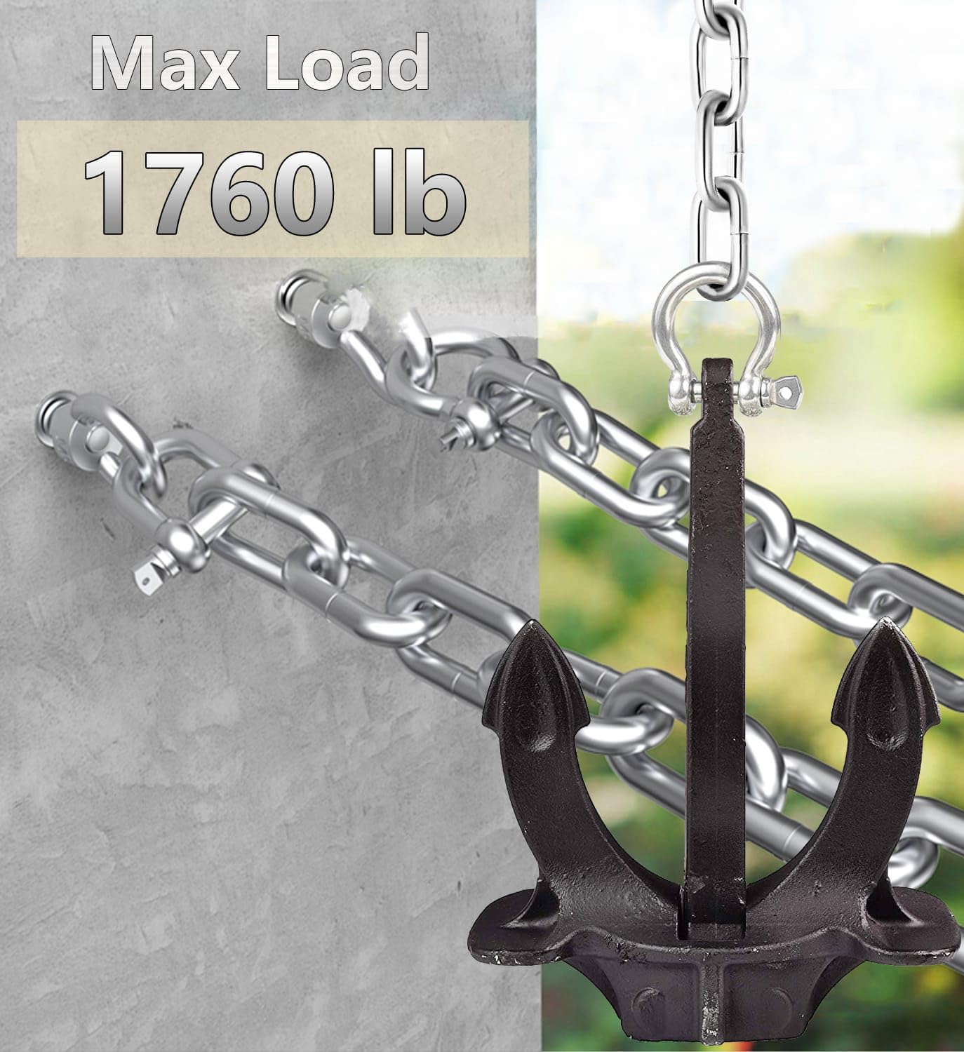 Stainless Steel Chain, with Shackles Metal Link Chain Lsqurel Heavy Duty Tow Chain 5/16 inch for Guardrail, Swing, Lifting, Trailer etc (5/16in-13ft) 1