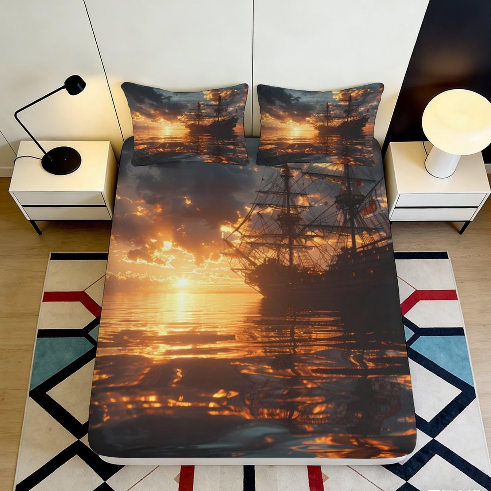 3D Printed Bookshelf Staircase Fitted Sheet Microfiber Bedroom Non-Slip Deep Pocket Home Mattress Fitted Cover Wrap 160x200x25cm
