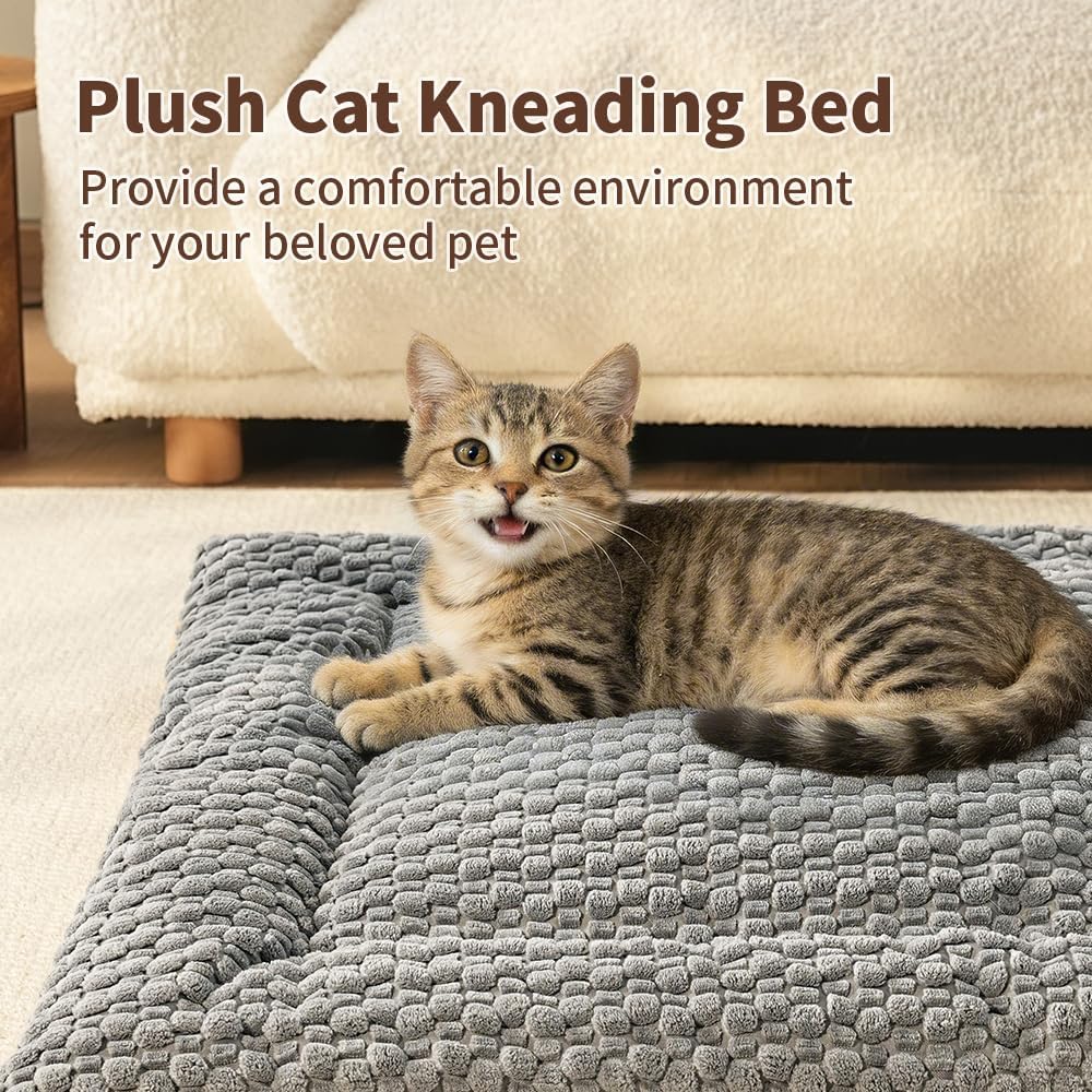 Plush Cat Kneading Bed Mat, Premium Plush Fabric Bed with Non-Slip Bottom, 3cm Thick All-Season Cushion for Cats Who Knead, Machine Washable Anti-Static Pet Bed, 23x15 Inch, Grey