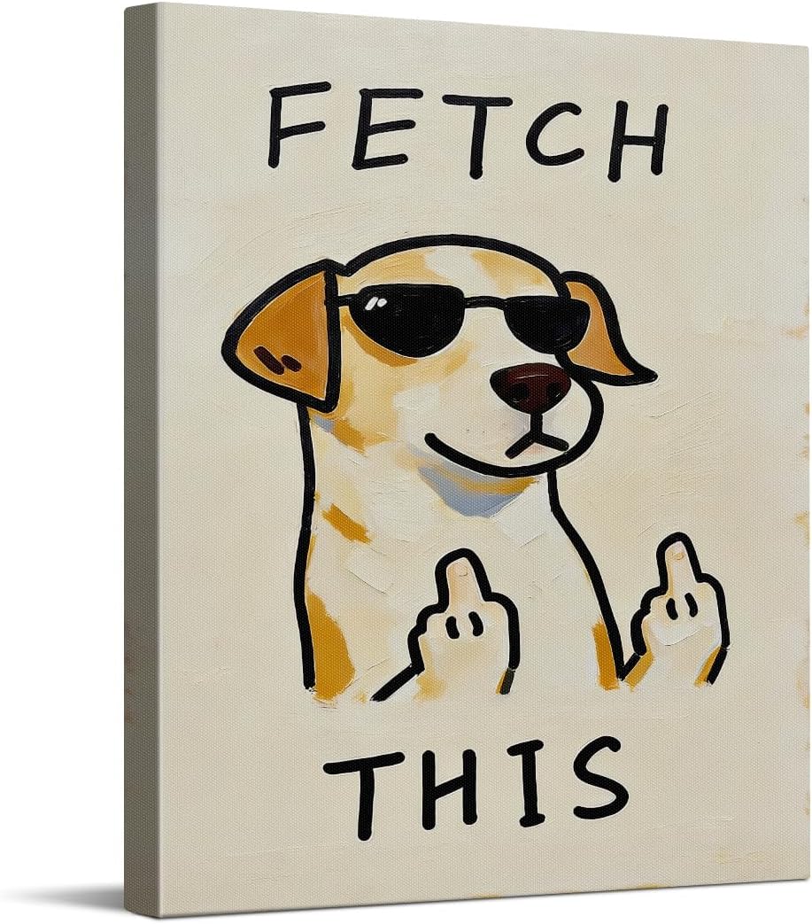 WOXZQ Funny Tan Dog Fetch This Sunglasses Quote Canvas Wall Art 8x10inch