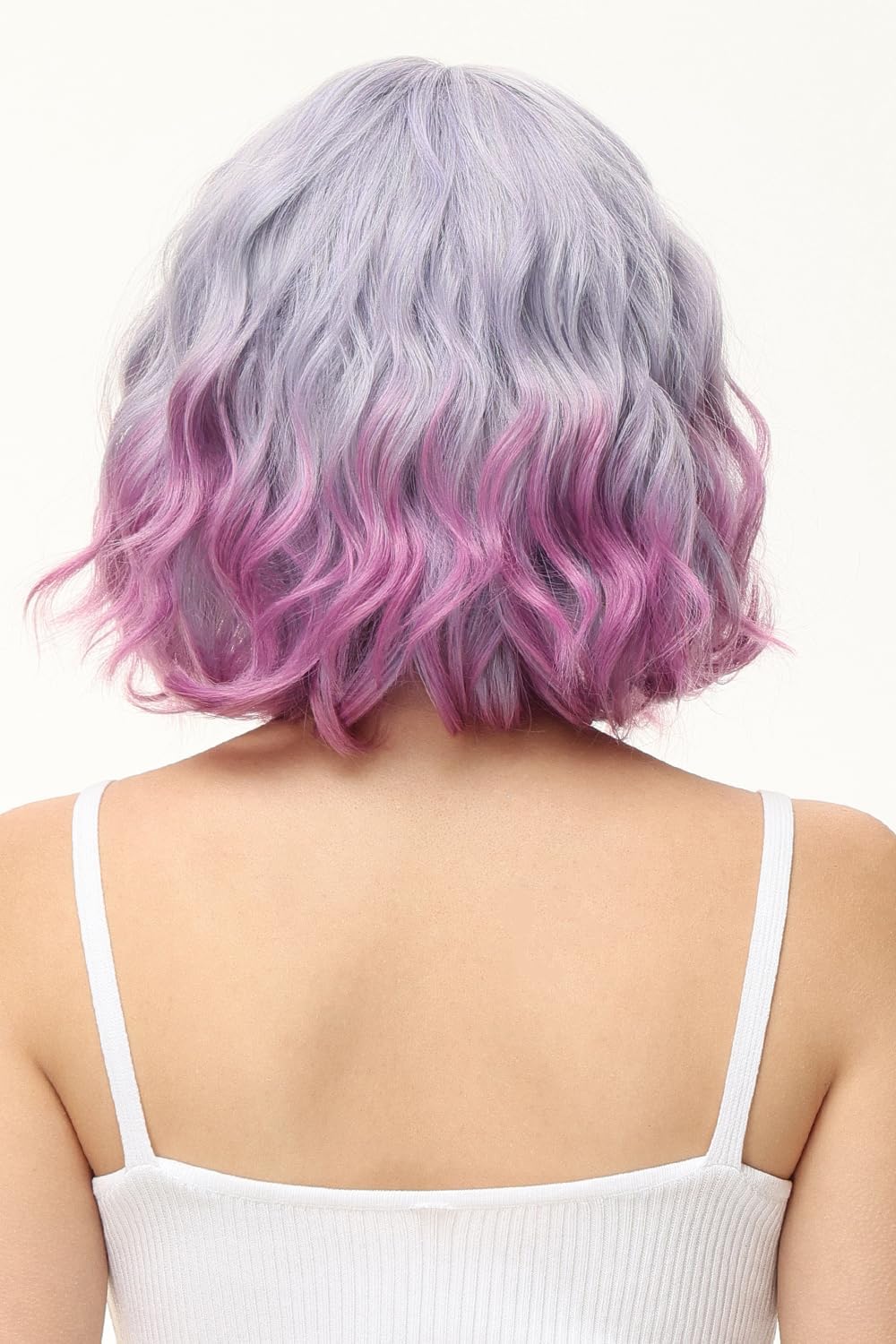 Luxiremi Perücken Lila Spezial Kurze Schulter Länge Lockig Gewellt Perücke Bob mit Pony Synthetische Cosplay Perücke für Damen