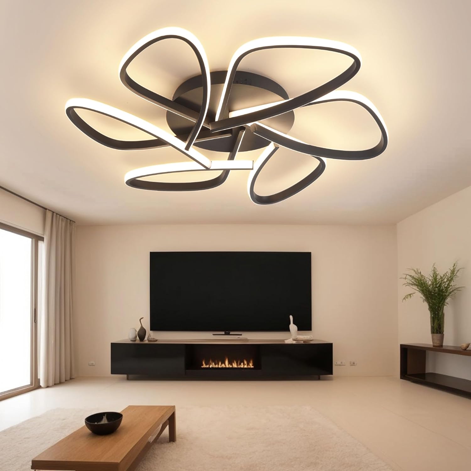 Modern LED Ceiling Light Flush Mount Dimmable Remote Control Indoor Lamps Fixture for Bedroom Living Room (YF-2503 Black, 29.5'' / 75CM 72W)