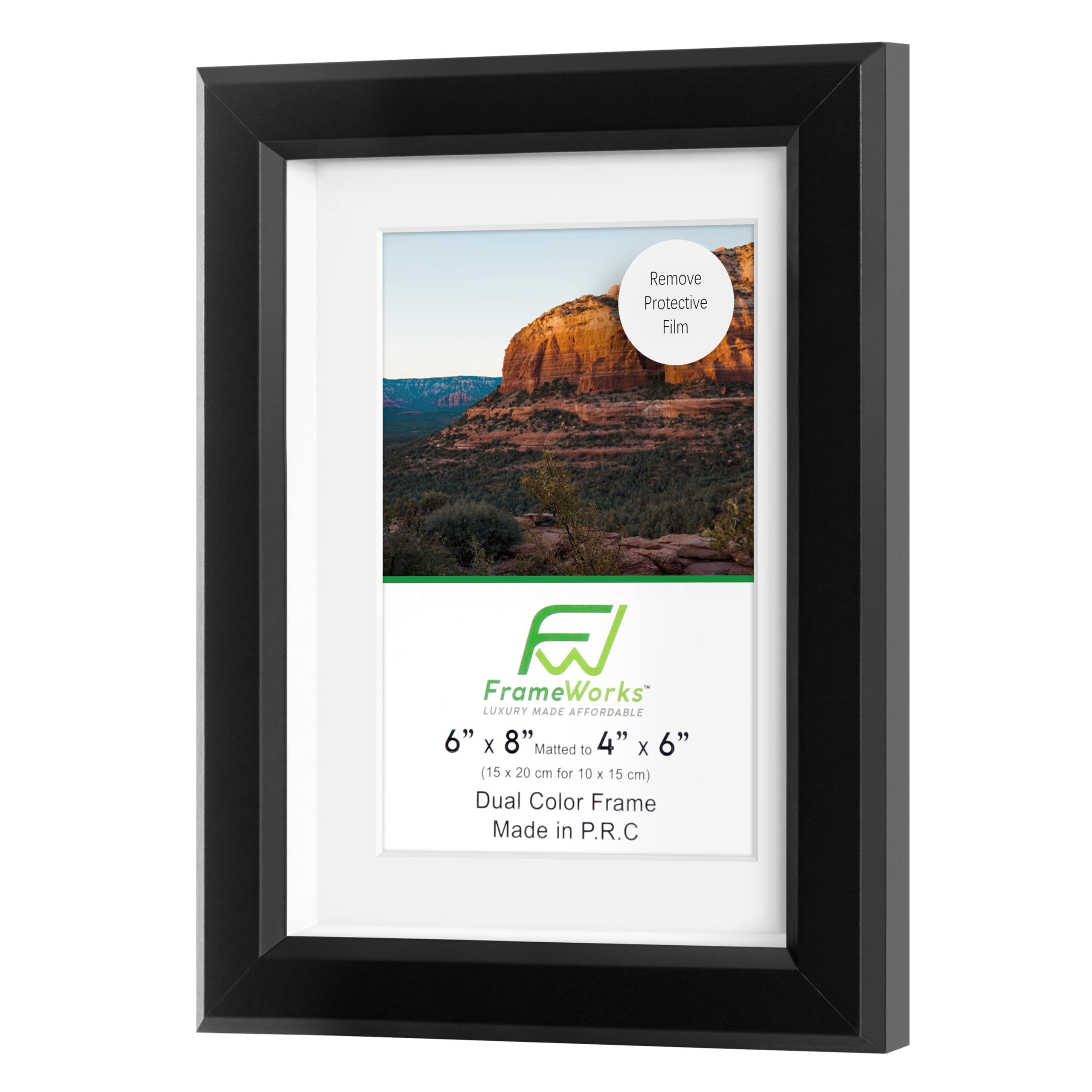 FrameWorks 2-pak 1 3/20.3 cm grube czarne drewniane ramki na zdjęcia 15 cm x 20 cm ze zdejmowaną białą matą do zdjęć 10 cm x 15 cm