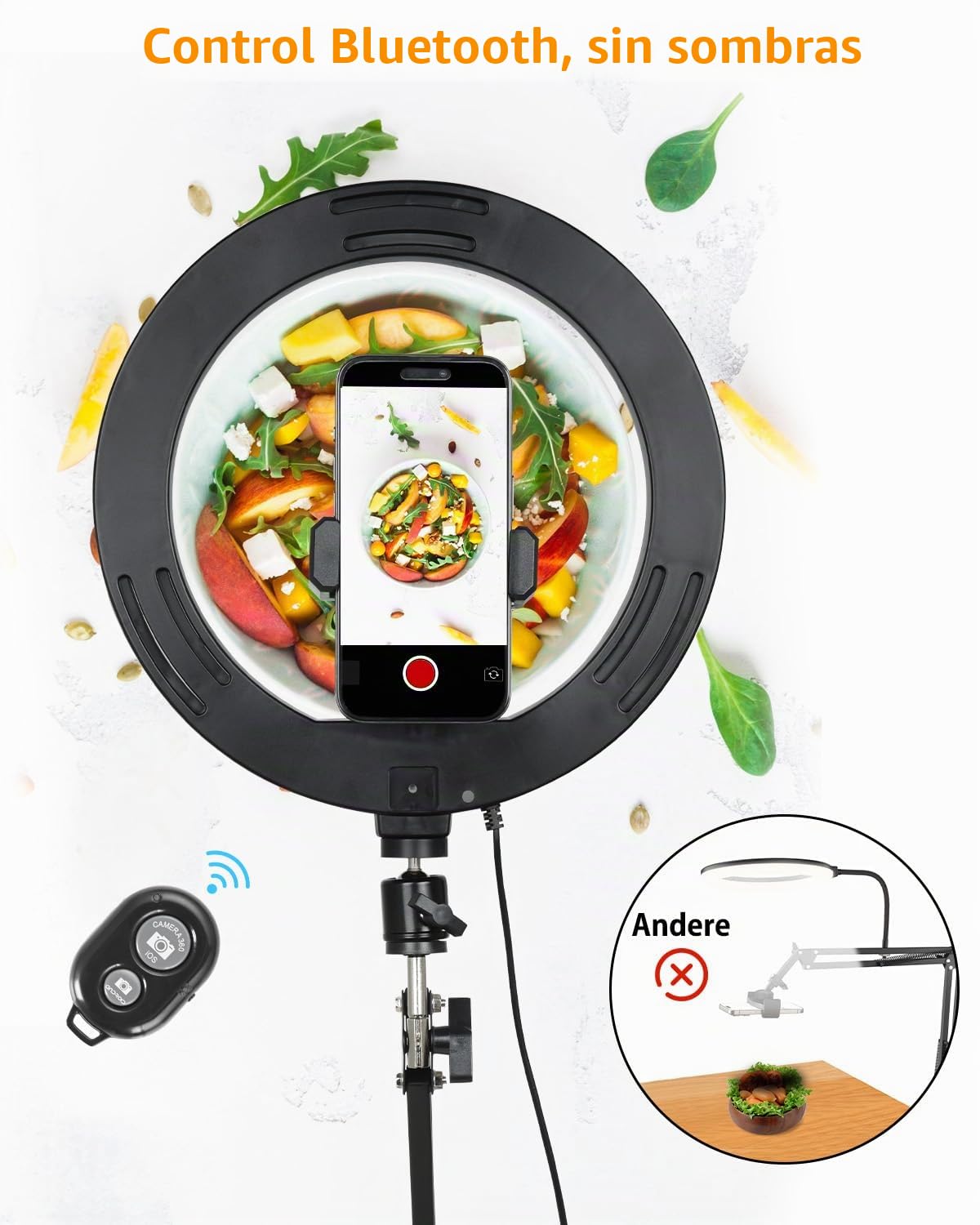 UTEBIT Anillo de Luz de 10 Pulgadas con Trípode Flexible para Teléfono Móvil - Ideal para Creación de Contenido Video Tiktok