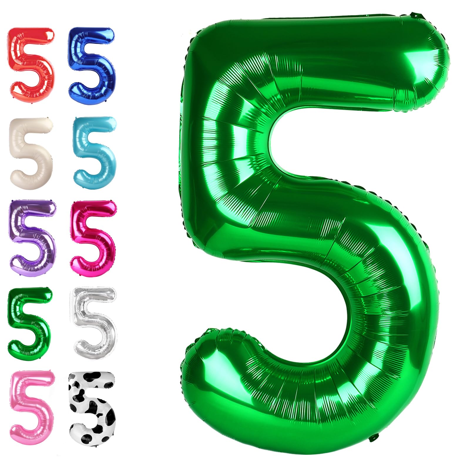 Green 40 Inch Large Number 5 Birthday Balloon, Five 5th 15 25 35 50 55 Birthday Celebration Decorations, Foil 5 Mylar Helium Number 5 Balloons Girl