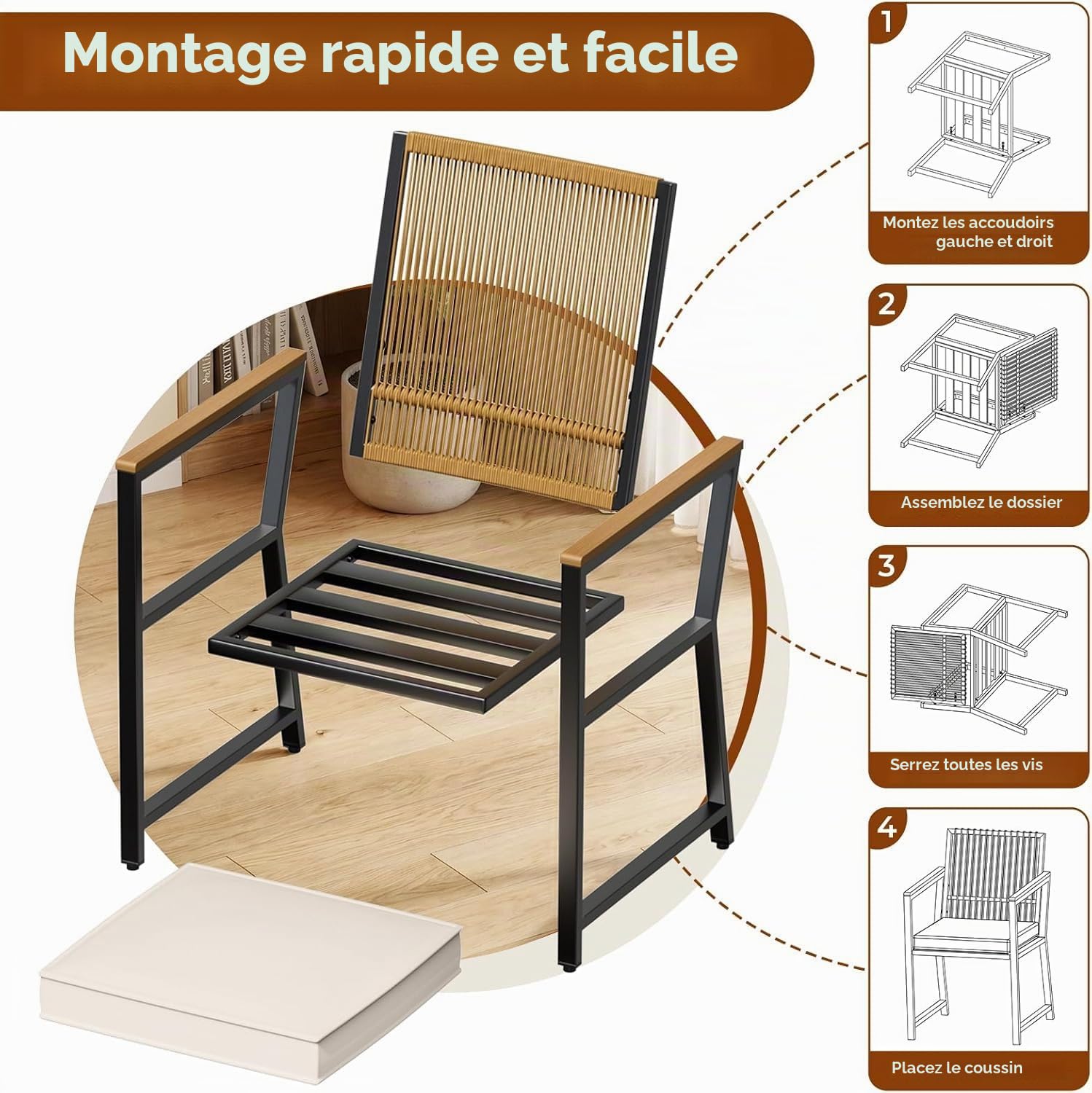LIFERUN Chaises de Jardin en rotin, 2PC Fauteuil Jardin Exterieur, Beige