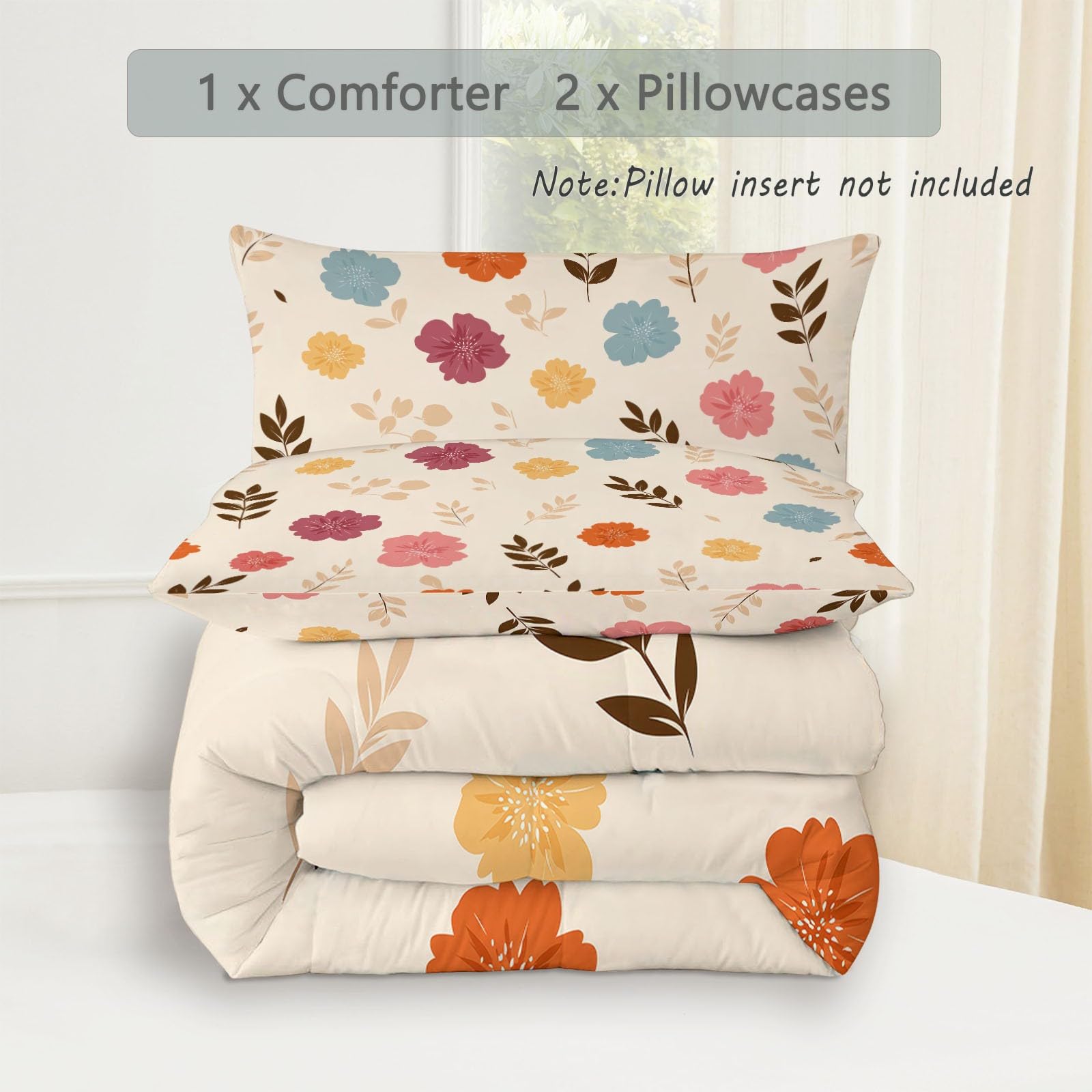 CozyRest Edredon Relleno nordico Cama Infantil Algodón - Floral Acuarela Dibujos Animados Cama 90 - Bebe rellena Juego de Manta 150x200 cm con Almohada 50 x 75 cm por niños e niñas Beige