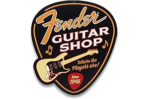 Open Road Brands Fender Guitar Shop Pick-Shaped Metal Sign: Vintage Memorabilia for Music Lovers