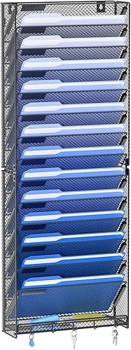 Miniatura 8 de OUTWOLF Organizador de archivos de pared colgante de 10 niveles, soporte de carpeta de documentos de papel con ganchos para organización de oficina