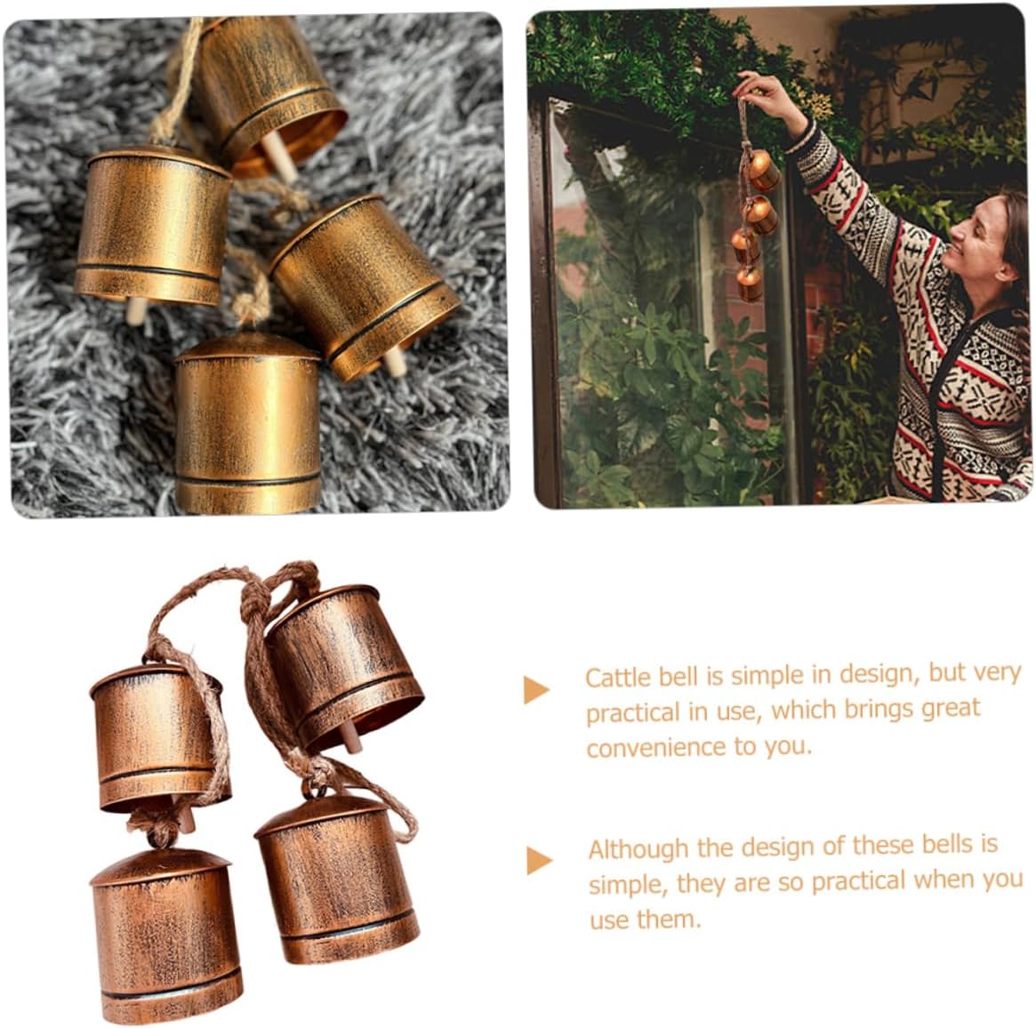 Amosfun Vintage Metal Cowbells for Cattle and Sporting Events Loud Calling Bells for DIY Crafts and Rustic Decor Hanging Decorative Accessories