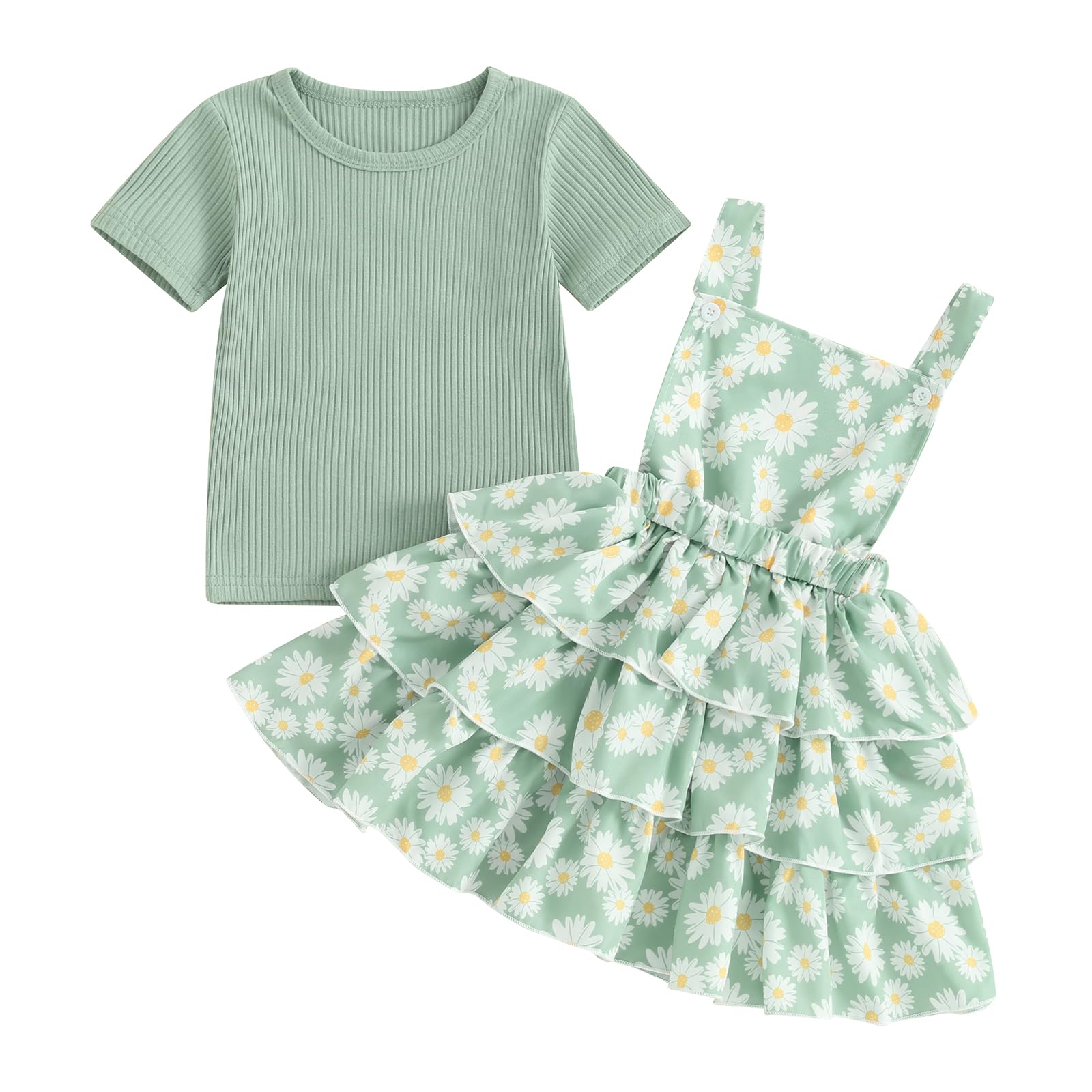 Toddler Girl Summer Clothes Daisy Dress Solid Shirt Ruffle Tutu Skirt Kids Girls Overalls Dress 18M 2T 3T 4T 5T 6Y (Daisy-Green, 5-6 Years)